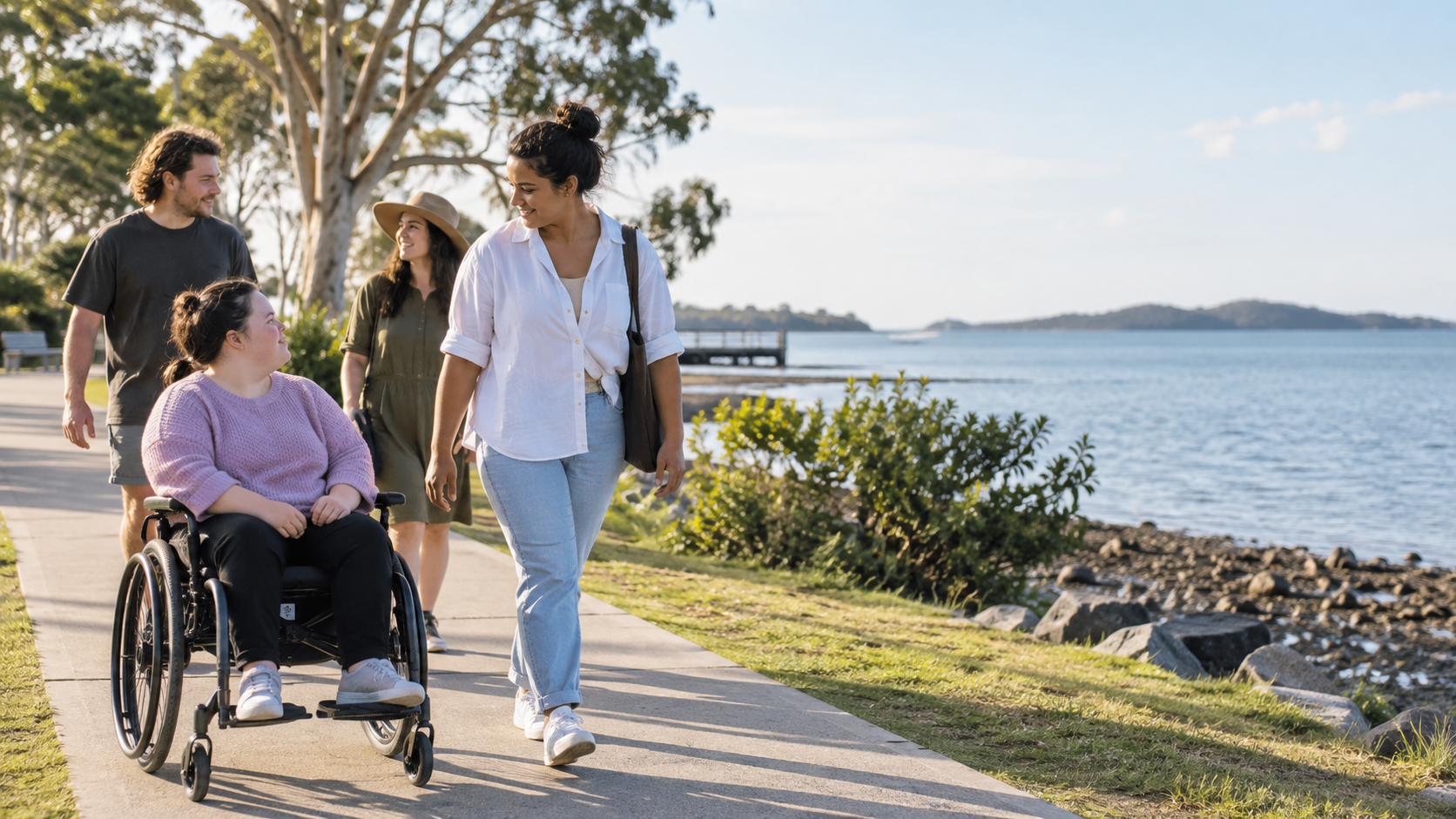 Adults spending time together on an accessible community path in Logan